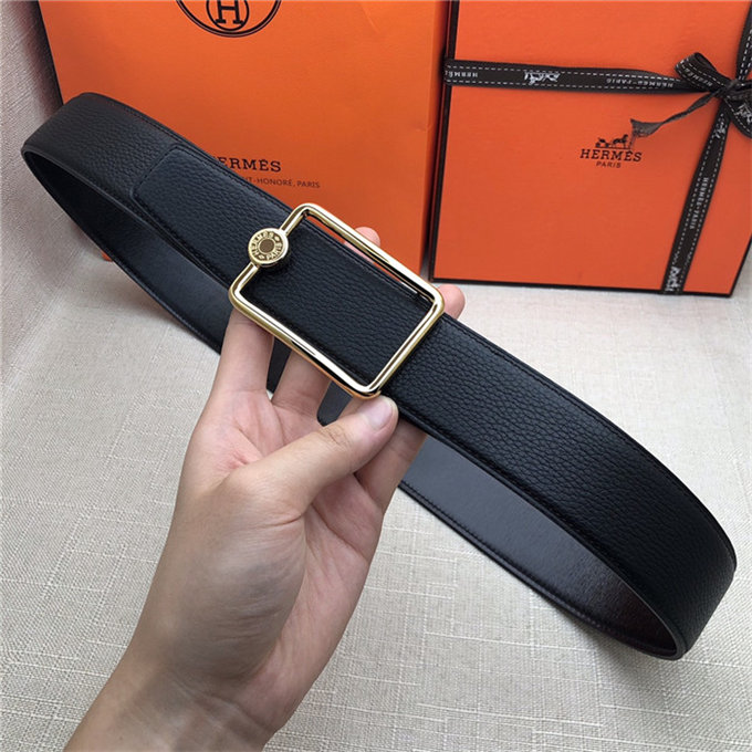 Hermes Oscar belt buckle & Reversible leather strap 32/38 mm Togo Black High