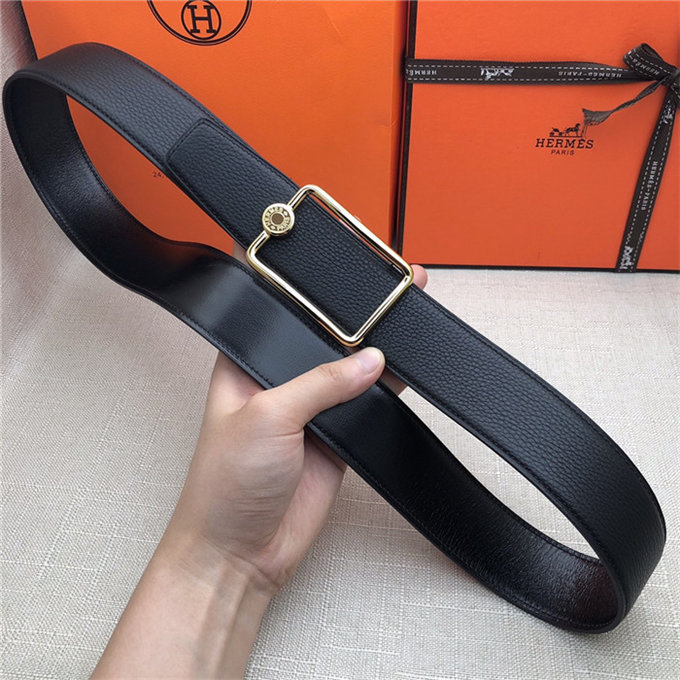 Hermes Oscar belt buckle & Reversible leather strap 32/38 mm Togo Black High