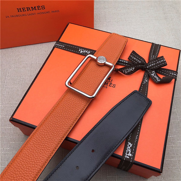 Hermes Oscar belt buckle & Reversible leather strap 32/38 mm Togo Orange High