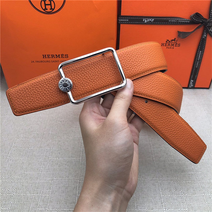 Hermes Oscar belt buckle & Reversible leather strap 32/38 mm Togo Orange High