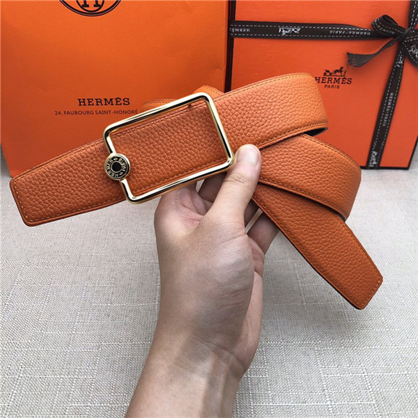 Hermes Oscar belt buckle & Reversible leather strap 32/38 mm Togo Orange High