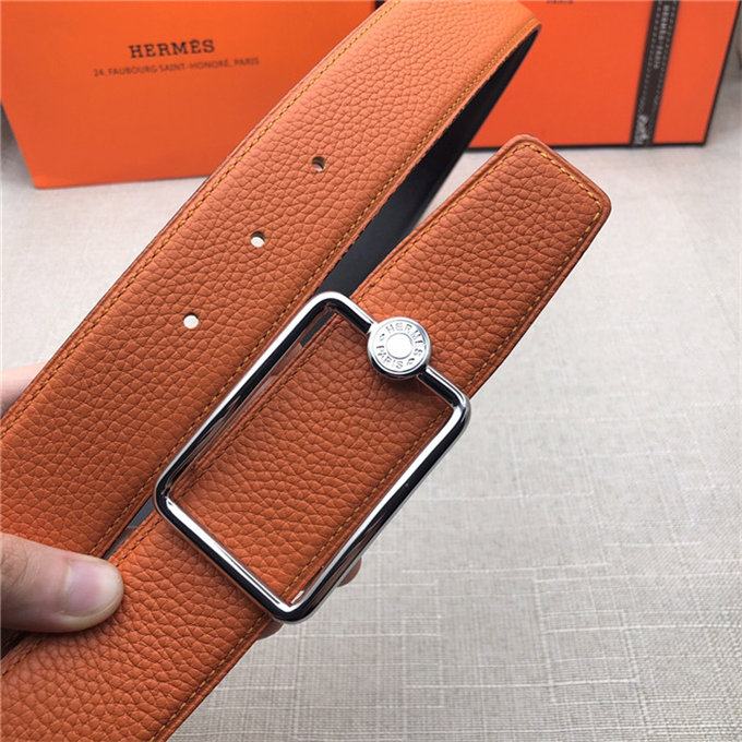 Hermes Oscar belt buckle & Reversible leather strap 32/38 mm Togo Orange High