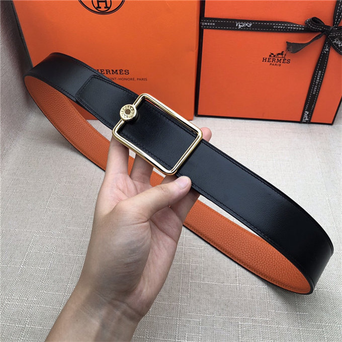 Hermes Oscar belt buckle & Reversible leather strap 32/38 mm Togo Orange High