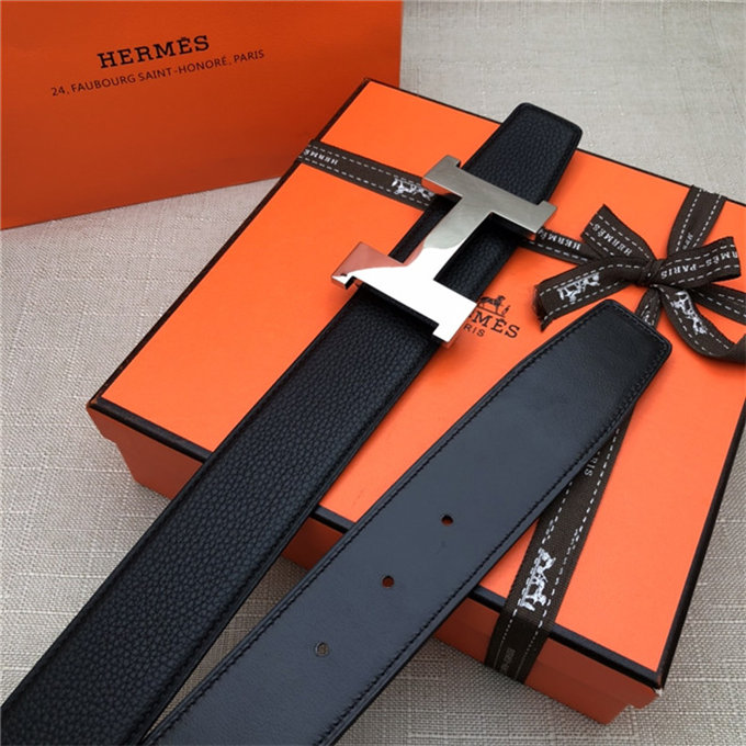 Hermes Constance belt buckle & Reversible leather strap 32/38 mm Togo Black Shiny-Metal High