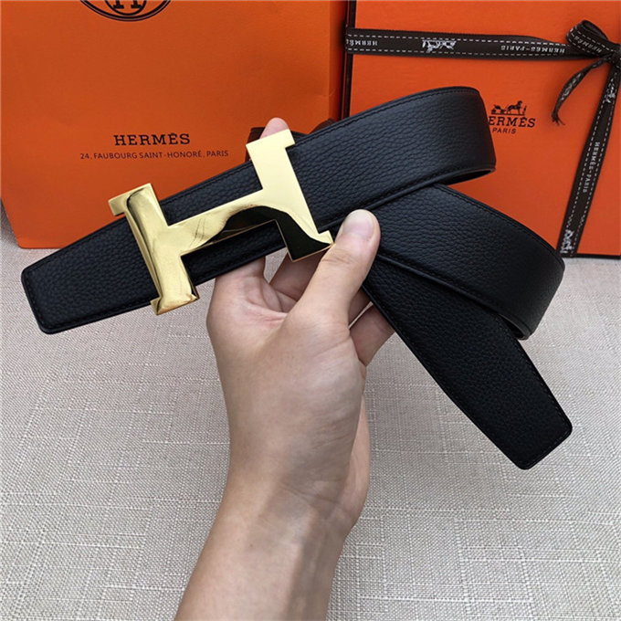 Hermes Constance belt buckle & Reversible leather strap 32/38 mm Togo Black Shiny-Metal High