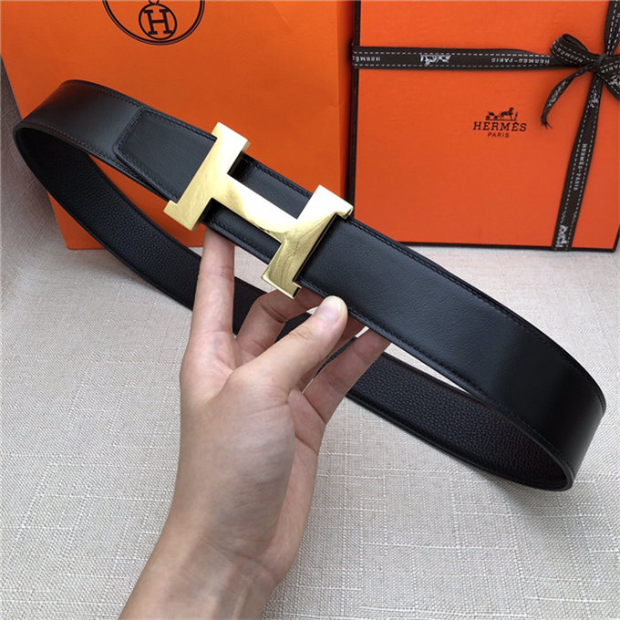 Hermes Constance belt buckle & Reversible leather strap 32/38 mm Togo Black Shiny-Metal High