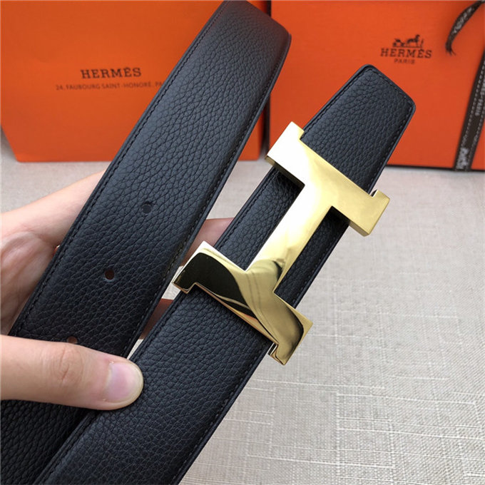 Hermes Constance belt buckle & Reversible leather strap 32/38 mm Togo Black Shiny-Metal High