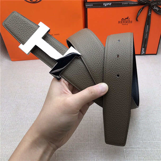 Hermes Constance belt buckle & Reversible leather strap 32/38 mm Togo Grey Shiny-Metal High