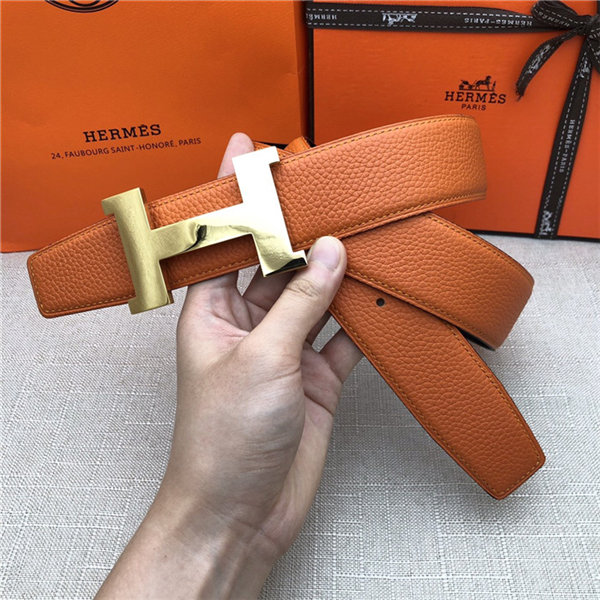 Hermes Constance belt buckle & Reversible leather strap 32/38 mm Togo Orange Shiny-Metal High