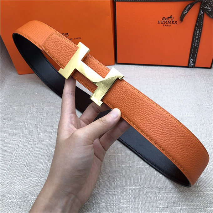 Hermes Constance belt buckle & Reversible leather strap 32/38 mm Togo Orange Shiny-Metal High