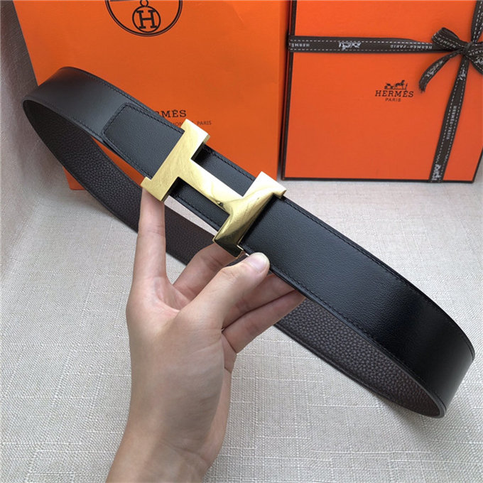 Hermes Constance belt buckle & Reversible leather strap 32/38 mm Togo Coffee Shiny-Metal High