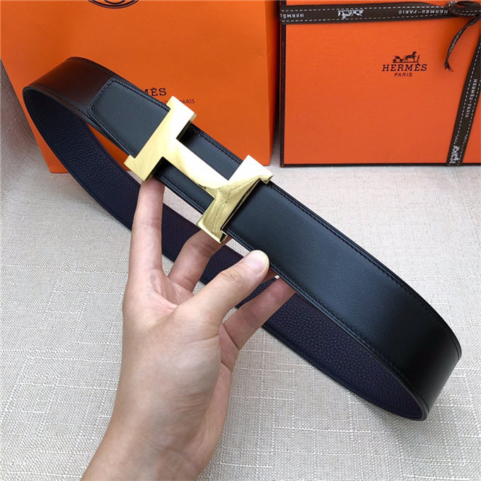 Hermes Constance belt buckle & Reversible leather strap 32/38 mm Togo Navy Shiny-Metal High