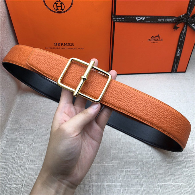 Hermes Batonnet belt buckle & Reversible leather strap 32/38 mm Togo Orange High