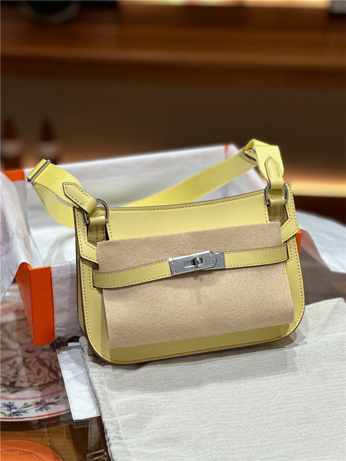 Hermes Jypsiere Mini Swift Leather WAX Yellow Silver/Gold-Metal High