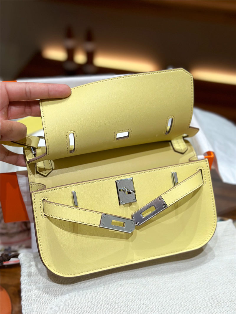 Hermes Jypsiere Mini Swift Leather WAX Yellow Silver/Gold-Metal High