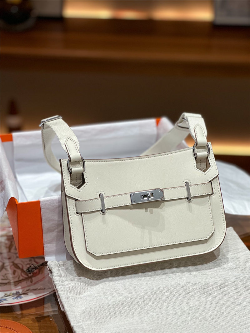 Hermes Jypsiere Mini Swift Leather WAX White Silver/Gold-Metal High