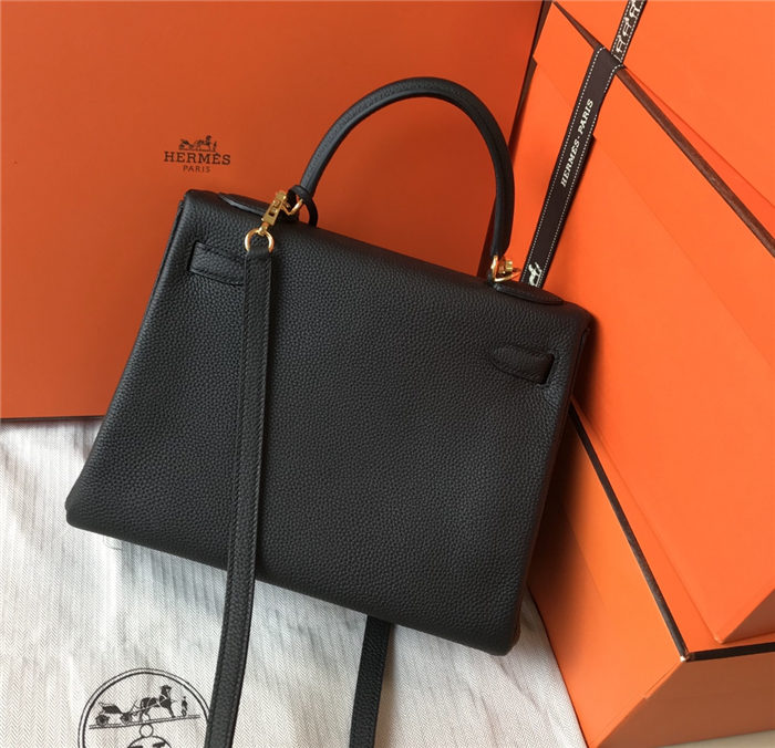 Hermes Kelly 25/28/32cm Retourne Bag Togo Leather In Black WAX High