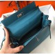 Hermes Kelly 25/28cm Retourne Bag Togo Leather In Agate Blue WAX High