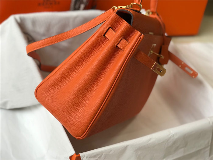 Hermes Kelly 25/28cm Retourne Bag Togo Leather In Orange WAX High