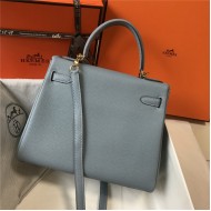 Hermes Kelly 25/28cm Retourne Bag Togo Leather In Grey-Blue WAX High