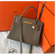 Hermes Kelly 25/28cm Retourne Bag Togo Leather In Etoupe WAX High