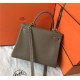 Hermes Kelly 25/28cm Retourne Bag Togo Leather In Etoupe WAX High