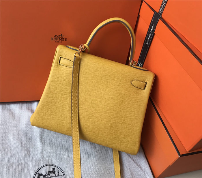 Hermes Kelly 25/28/32cm Retourne Bag Togo Leather In Yellow WAX High