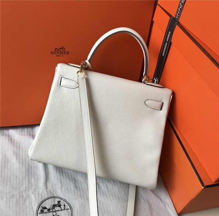 Hermes Kelly 25/28/32cm Retourne Bag Togo Leather In White WAX High