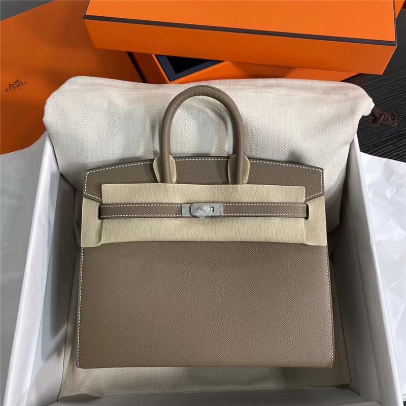 Hermes Birkin Sellier Bag 25cm Epsom Leather WAX Etoupe Silver-Metal High