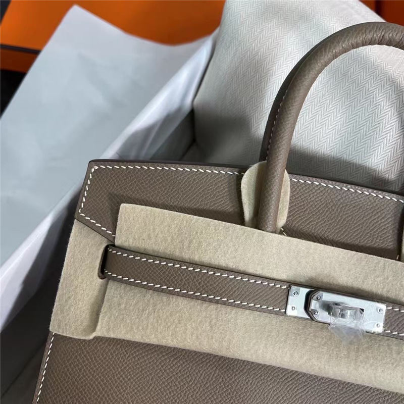 Hermes Birkin Sellier Bag 25cm Epsom Leather WAX Etoupe Silver-Metal High