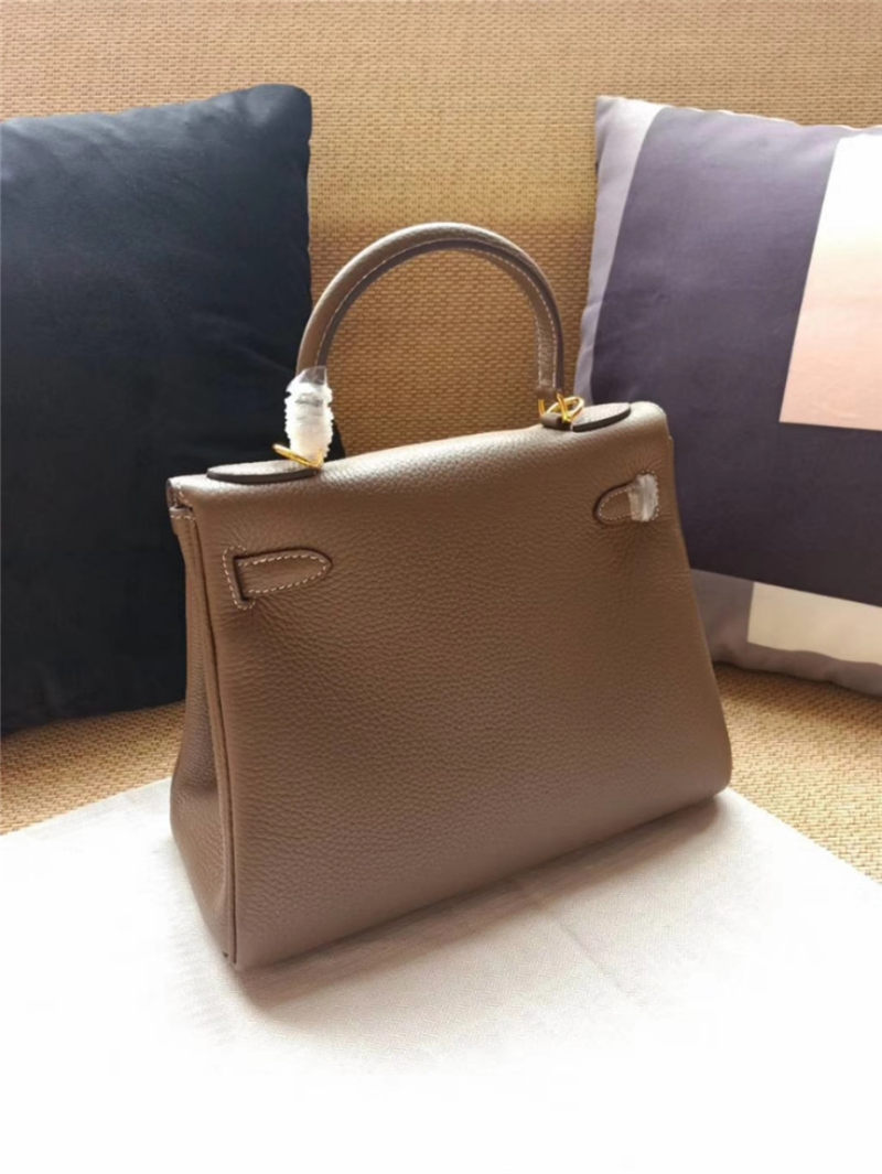 Hermes Kelly 25/28cm Retourne Bag Calfskin In Etoupe High