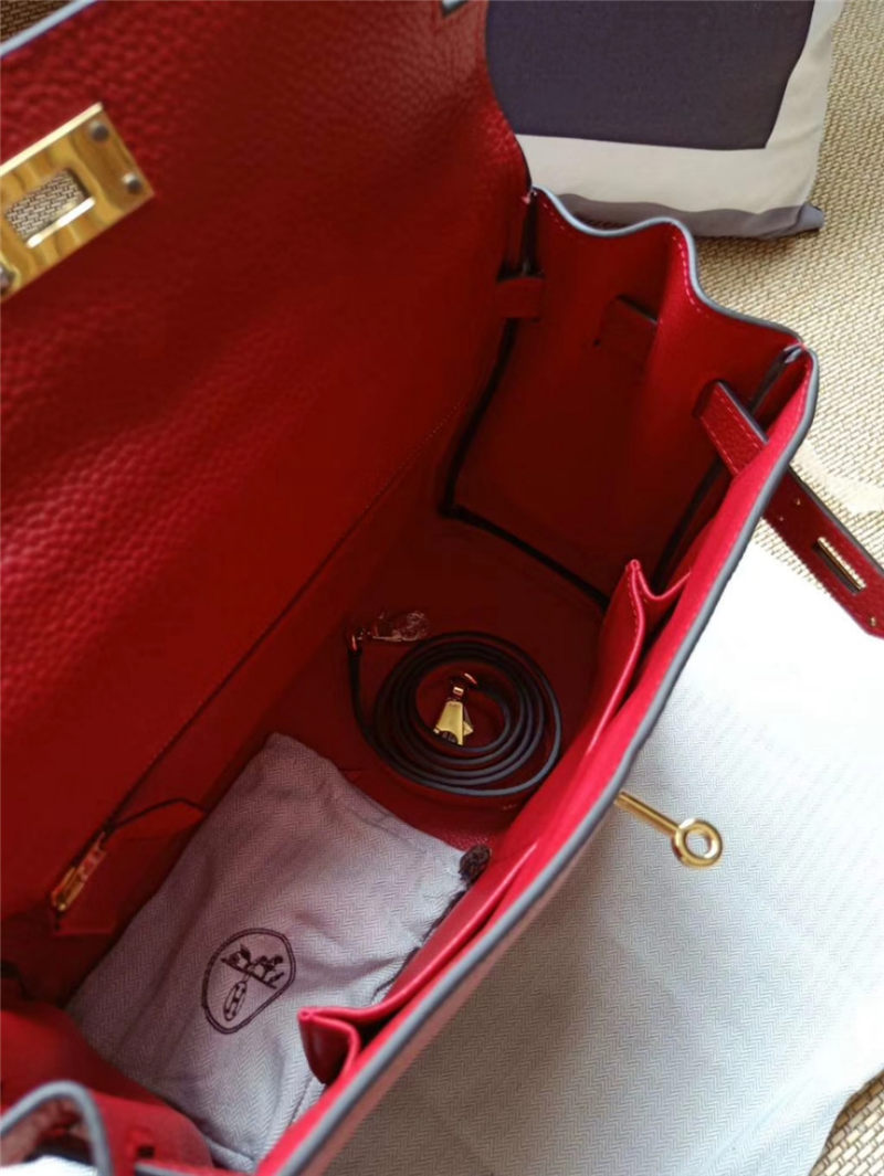 Hermes Kelly 25/28cm Retourne Bag Calfskin In Red High