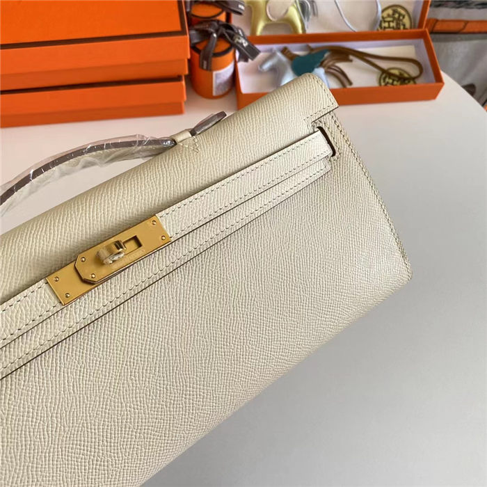 Hermes Kelly Cut Clutch Epsom Silver/Gold Metal WAX High