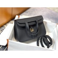 Hermes Halzan 22/25cm Bag Clemence Leather WAX In Black High