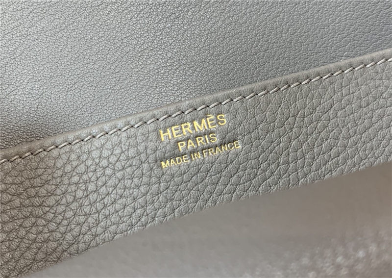 Hermes Halzan 22/25cm Bag Clemence Leather WAX In Etain High