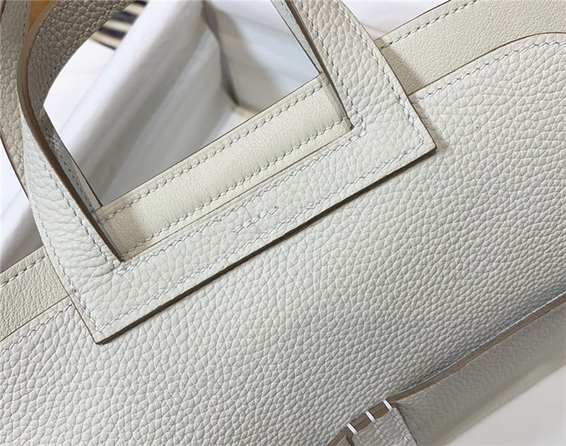 Hermes Halzan 22/25cm Bag Clemence Leather WAX In Craie High