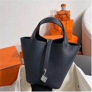 Hermes Picotin Lock 18/22 Bag Togo Leather In Bleu Nuit-Silver WAX High