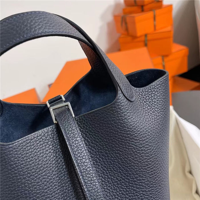 Hermes Picotin Lock 18/22 Bag Togo Leather In Bleu Nuit-Silver WAX High