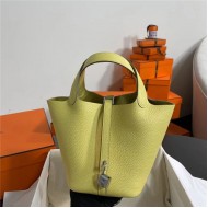 Hermes Picotin Lock 18/22 Bag Togo Leather In Jaune Poussin-Silver WAX High