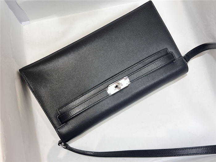 Hermes Kelly Elan 28cm Madame Leather Black Silver-Metal WAX High