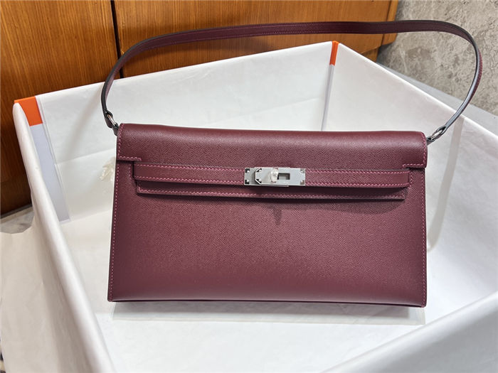 Hermes Kelly Elan 28cm Madame Leather Bordeaux Silver-Metal WAX High