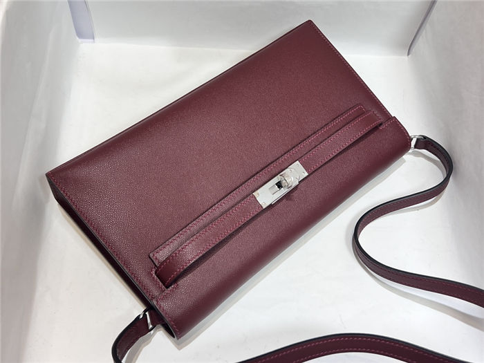 Hermes Kelly Elan 28cm Madame Leather Bordeaux Silver-Metal WAX High