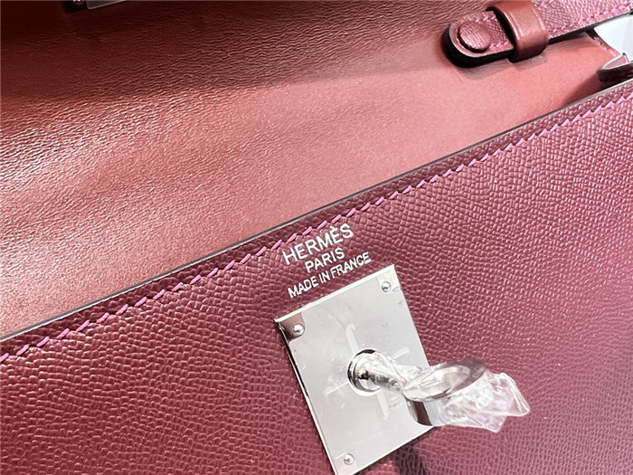 Hermes Kelly Elan 28cm Madame Leather Bordeaux Silver-Metal WAX High