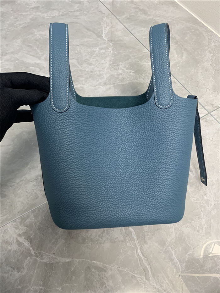 Hermes Picotin 18 Bag Clemence Leather In Denim Blue High