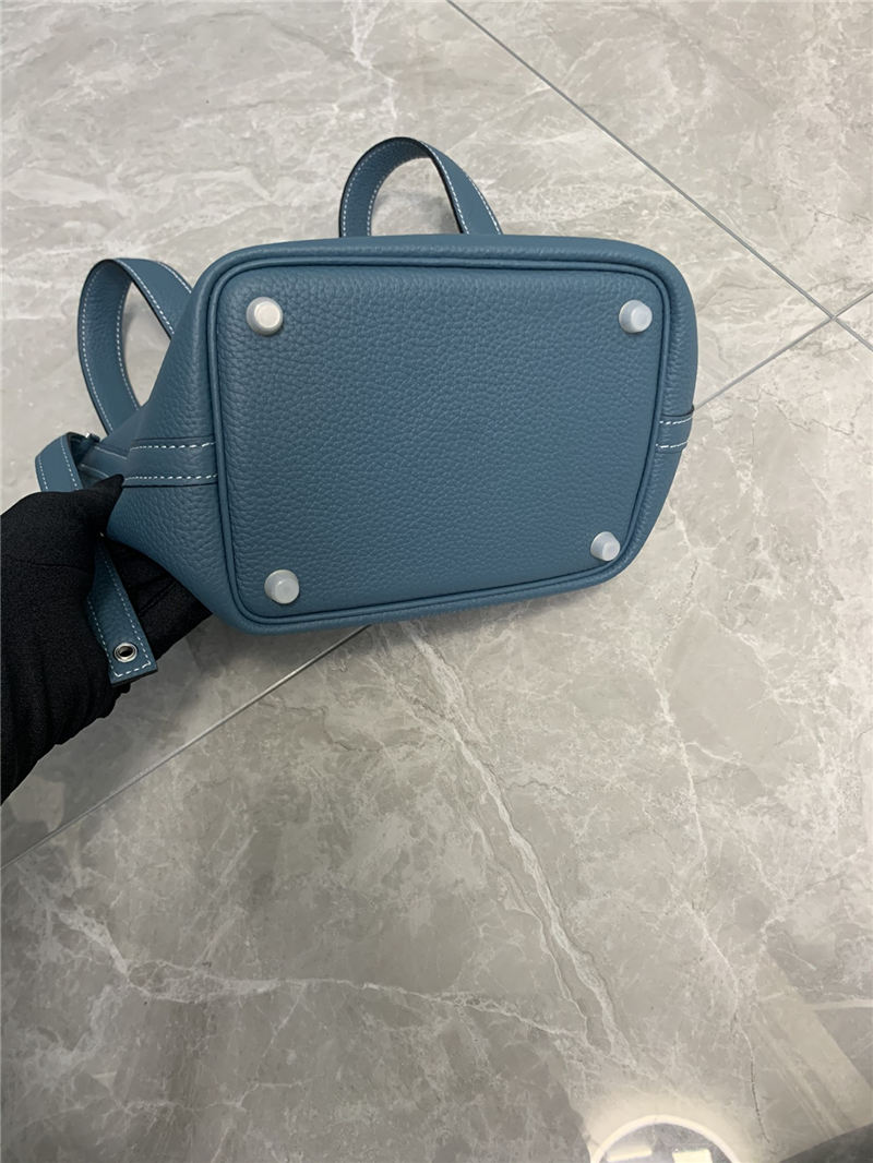 Hermes Picotin 18 Bag Clemence Leather In Denim Blue High