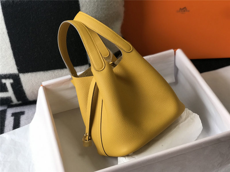 Hermes Picotin Lock 18/22 Bag Togo Leather In Jaune Ambre WAX High