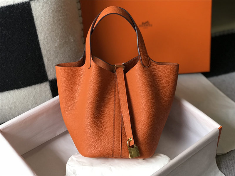 Hermes Picotin Lock 18/22 Bag Togo Leather In Orange WAX High