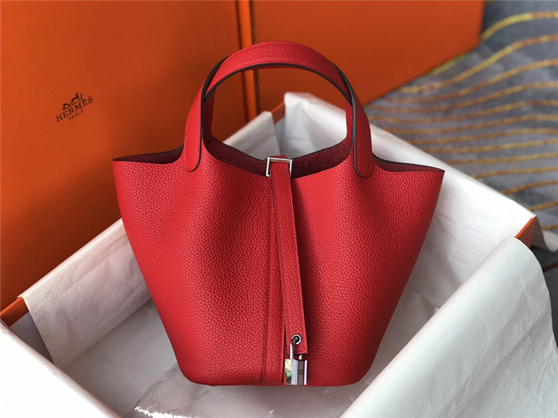 Hermes Picotin Lock 18/22 Bag Togo Leather In Red-Silver WAX High