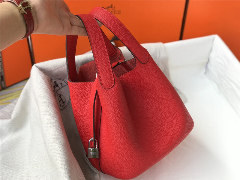 Hermes Picotin Lock 18/22 Bag Togo Leather In Red-Silver WAX High