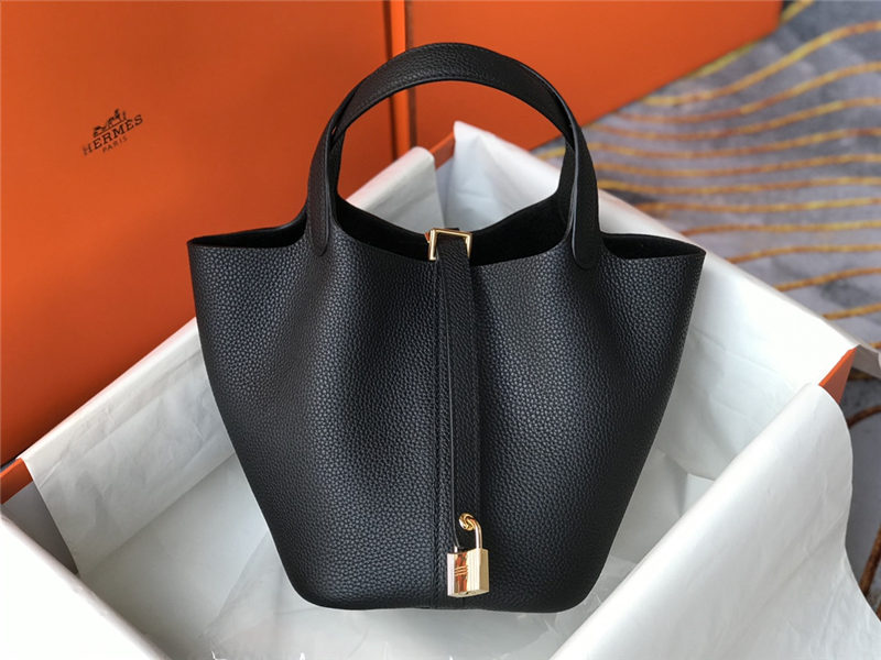 Hermes Picotin Lock 18/22 Bag Togo Leather In Black-Gold WAX High